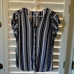 Blue and white striped blouse